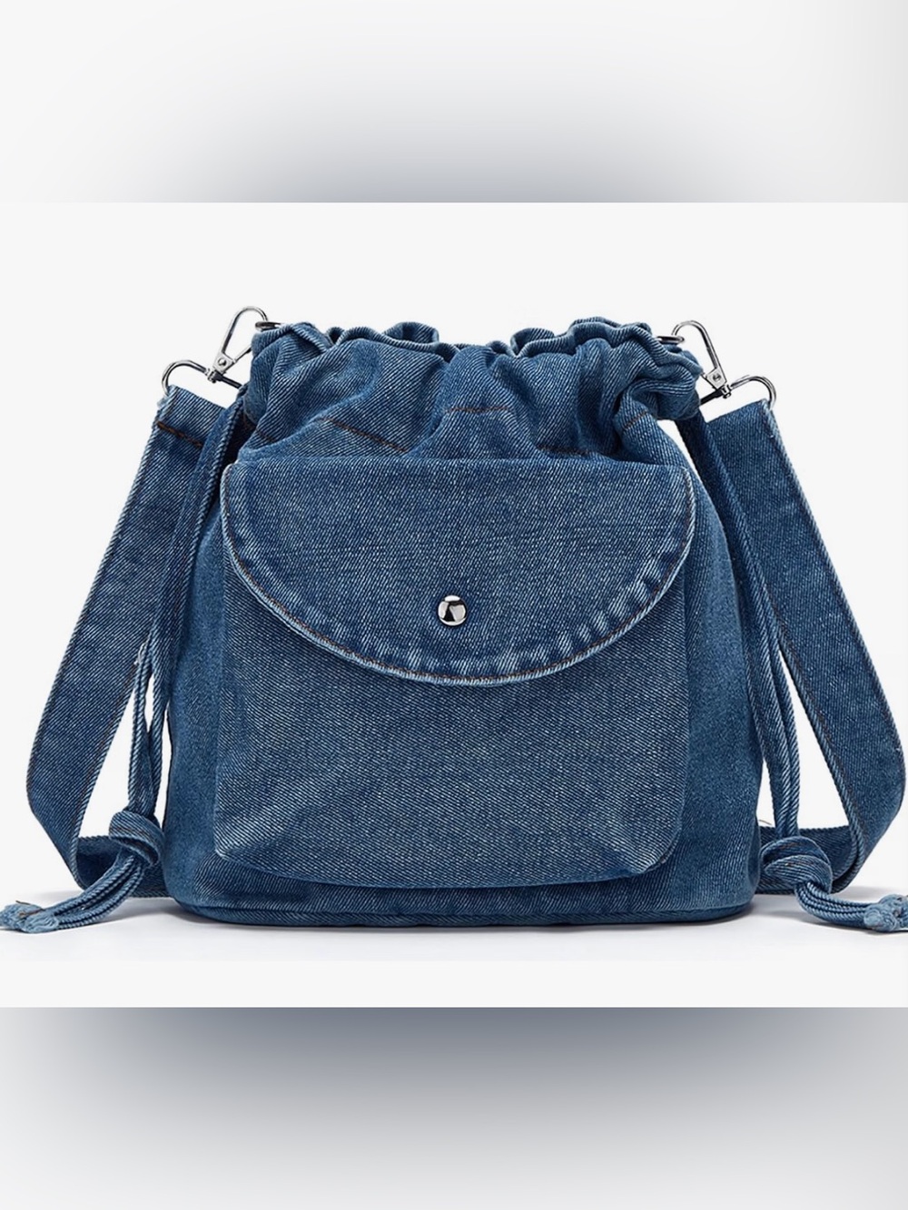 Womens Small Denim Shoulder Crossbody Bag Jean Bucket Tote Bag Drawstring